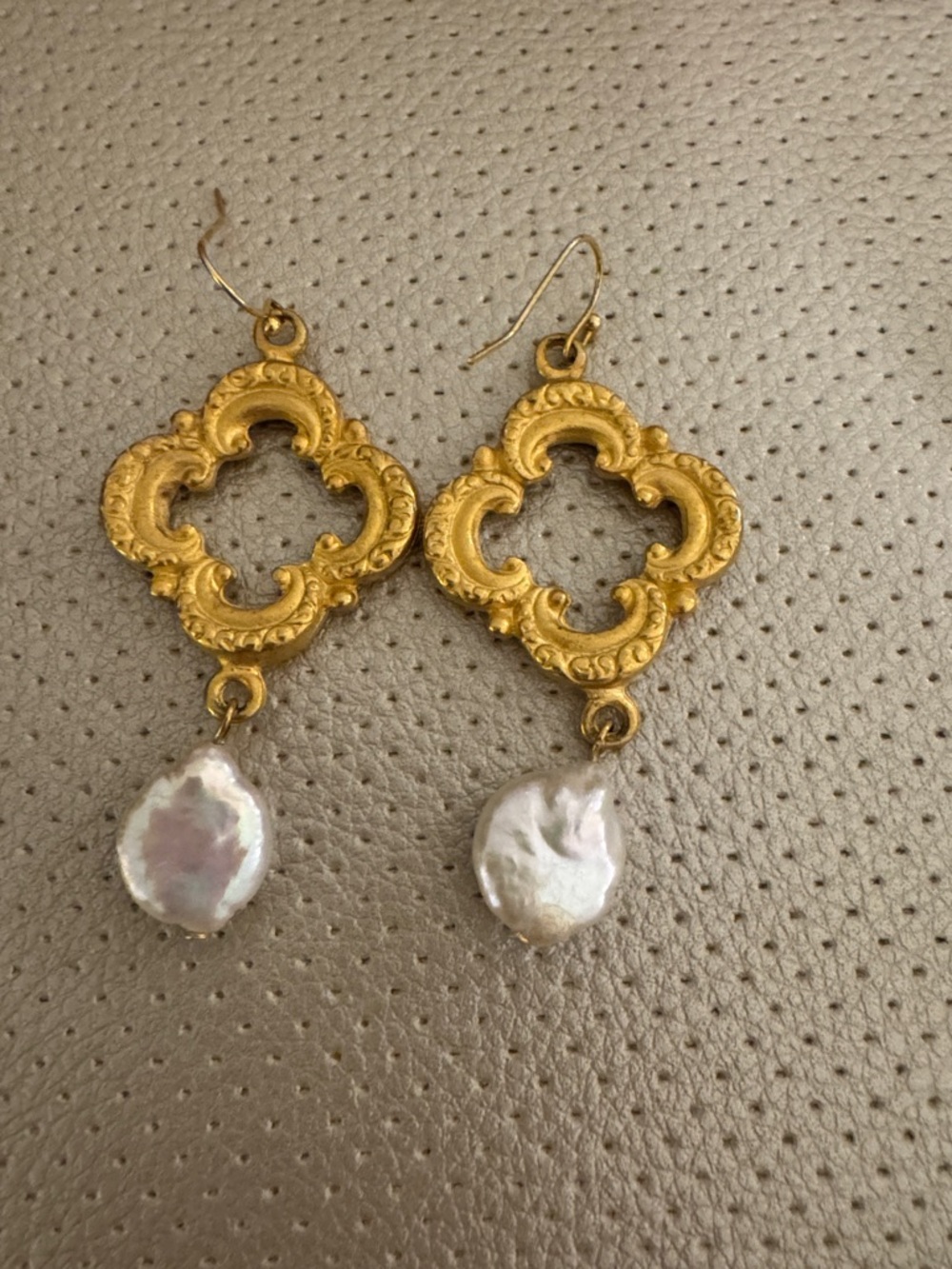 Susan Shaw authentic Drop Earrings with White Baroque Pearl Dangles